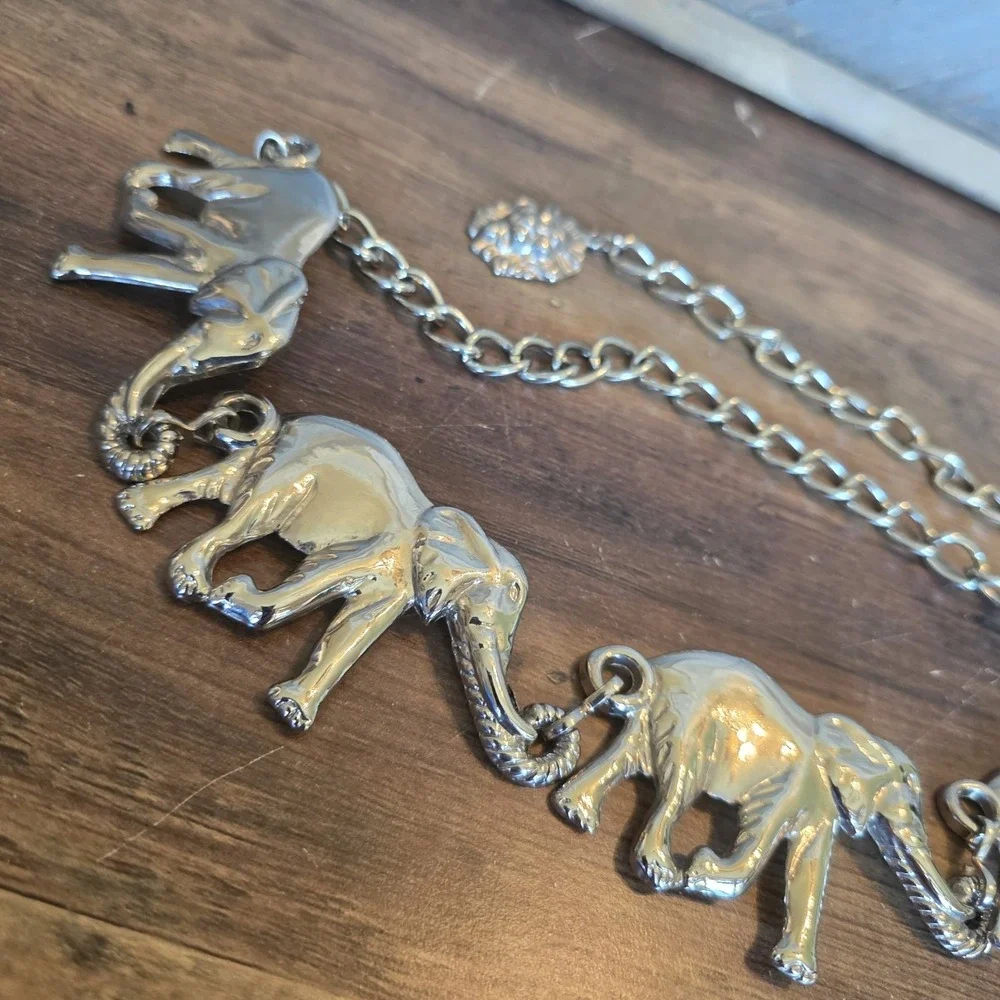 Anne Klein Belt Silver Metal Elephants Chain Belt 50